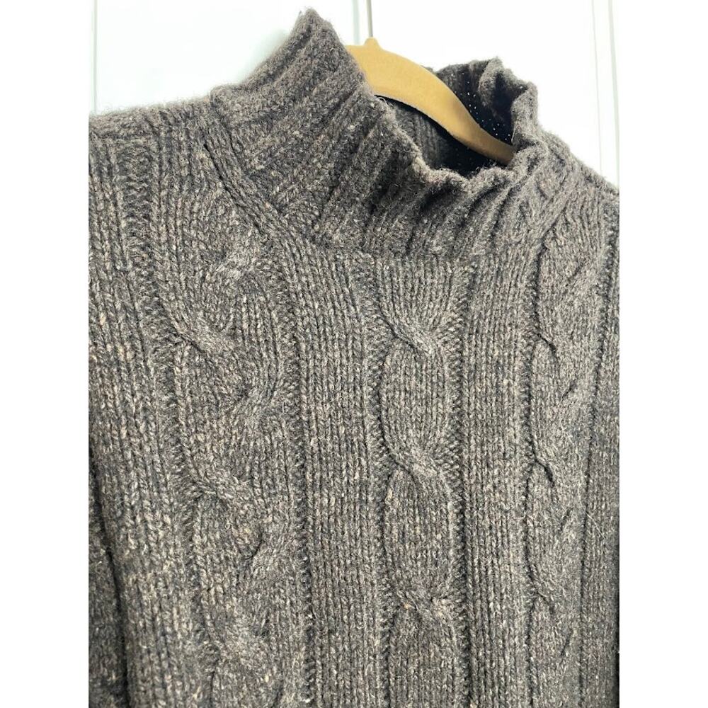 Vintage American Eagle Espresso Brown Lambswool Donegal Cable Fisherman Sweater - Picture 2 of 10